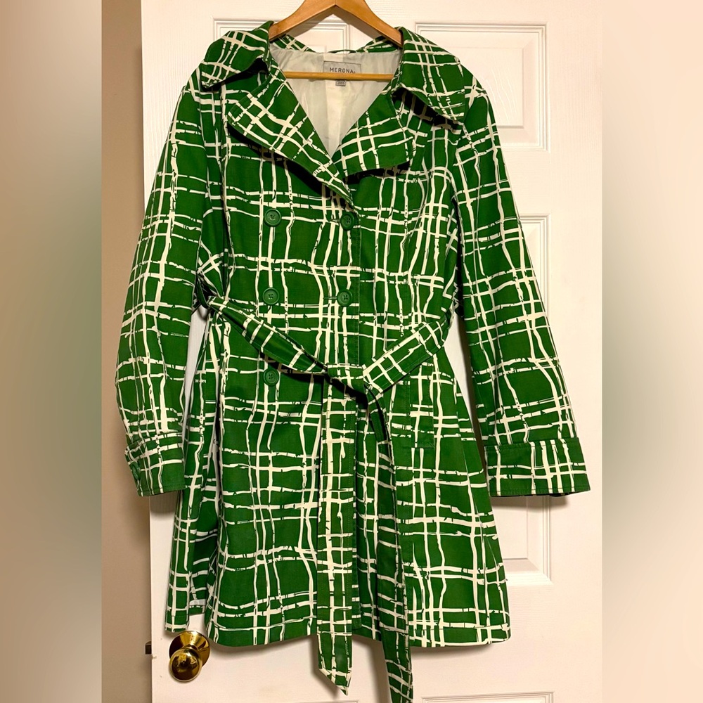 Merona Jacket Coat Tie Waist Women’s Green 20/22W Trench